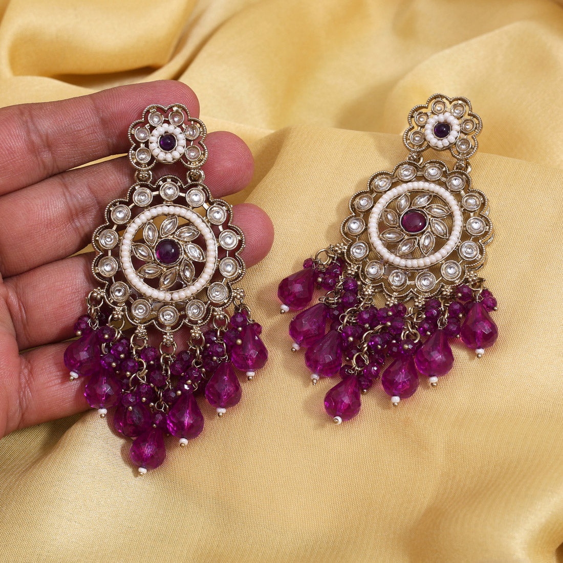 Purple Color Kundan Earrings (KDE1002PRP) Jewellery GetGlit