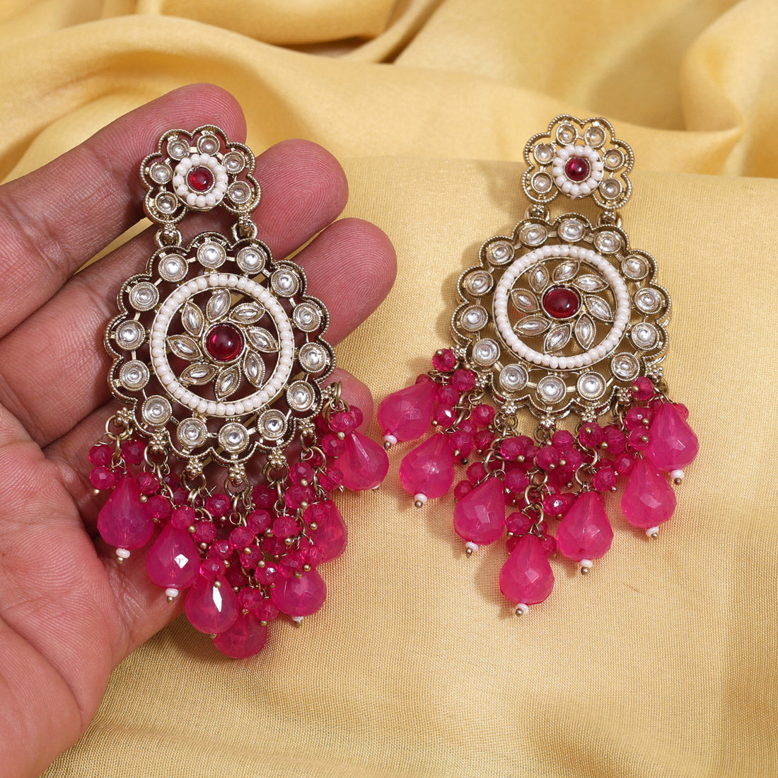 Rani Color Kundan Earrings (KDE1002RNI) Jewellery GetGlit