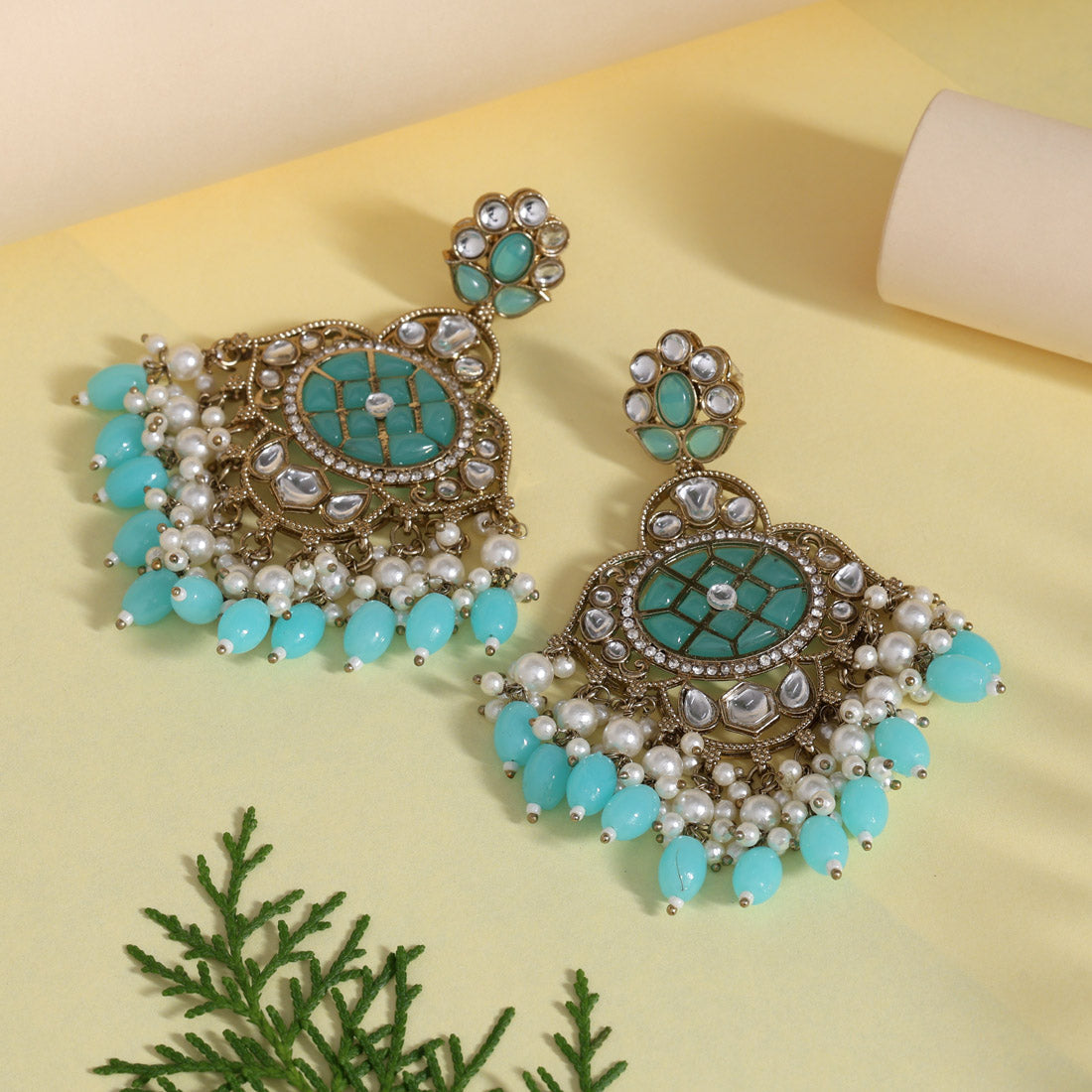 Firozi Color Kundan Earrings (KDE1003FRZ) Jewellery GetGlit