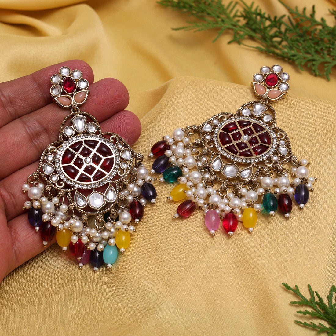 Multi Color Kundan Earrings (KDE1003MLT) Jewellery GetGlit