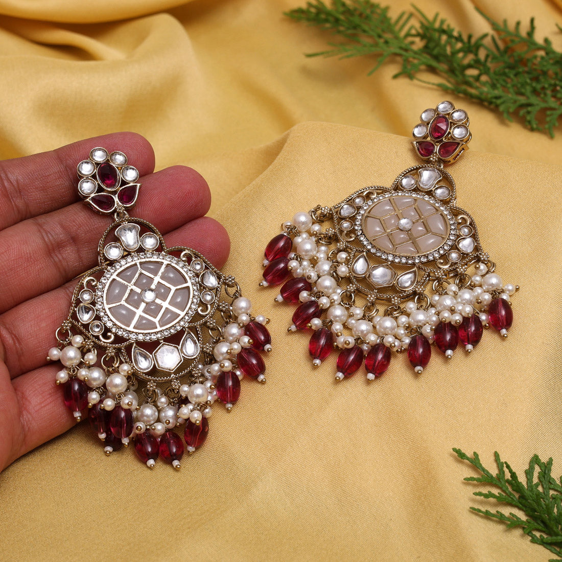 Magenta Color Kundan Earrings (KDE1003MNT) Jewellery GetGlit