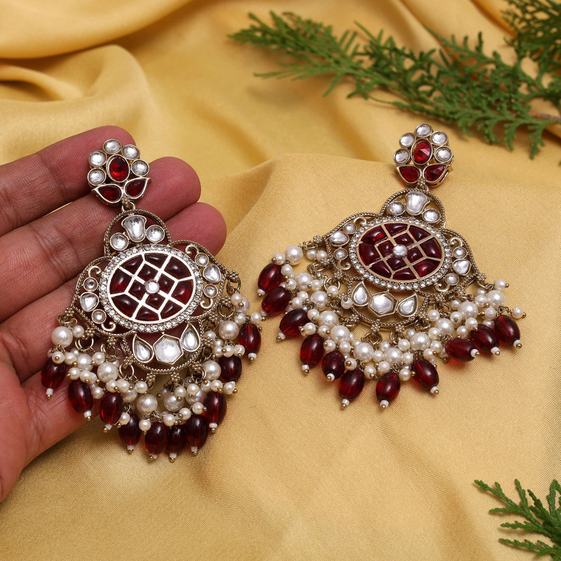 Maroon Color Kundan Earrings (KDE1003MRN) Jewellery GetGlit
