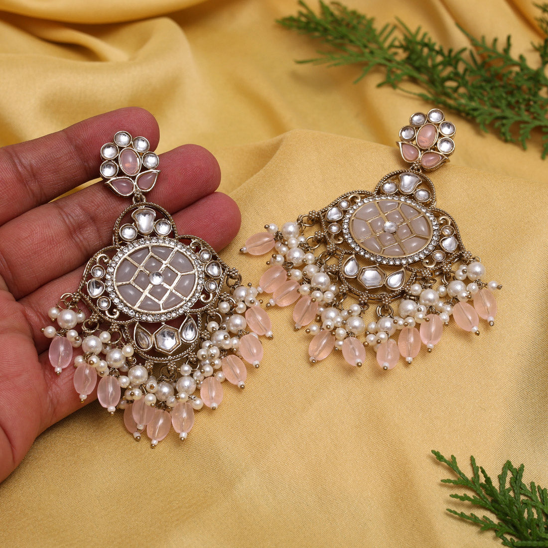 Pink Color Kundan Earrings (KDE1003PNK) Jewellery GetGlit