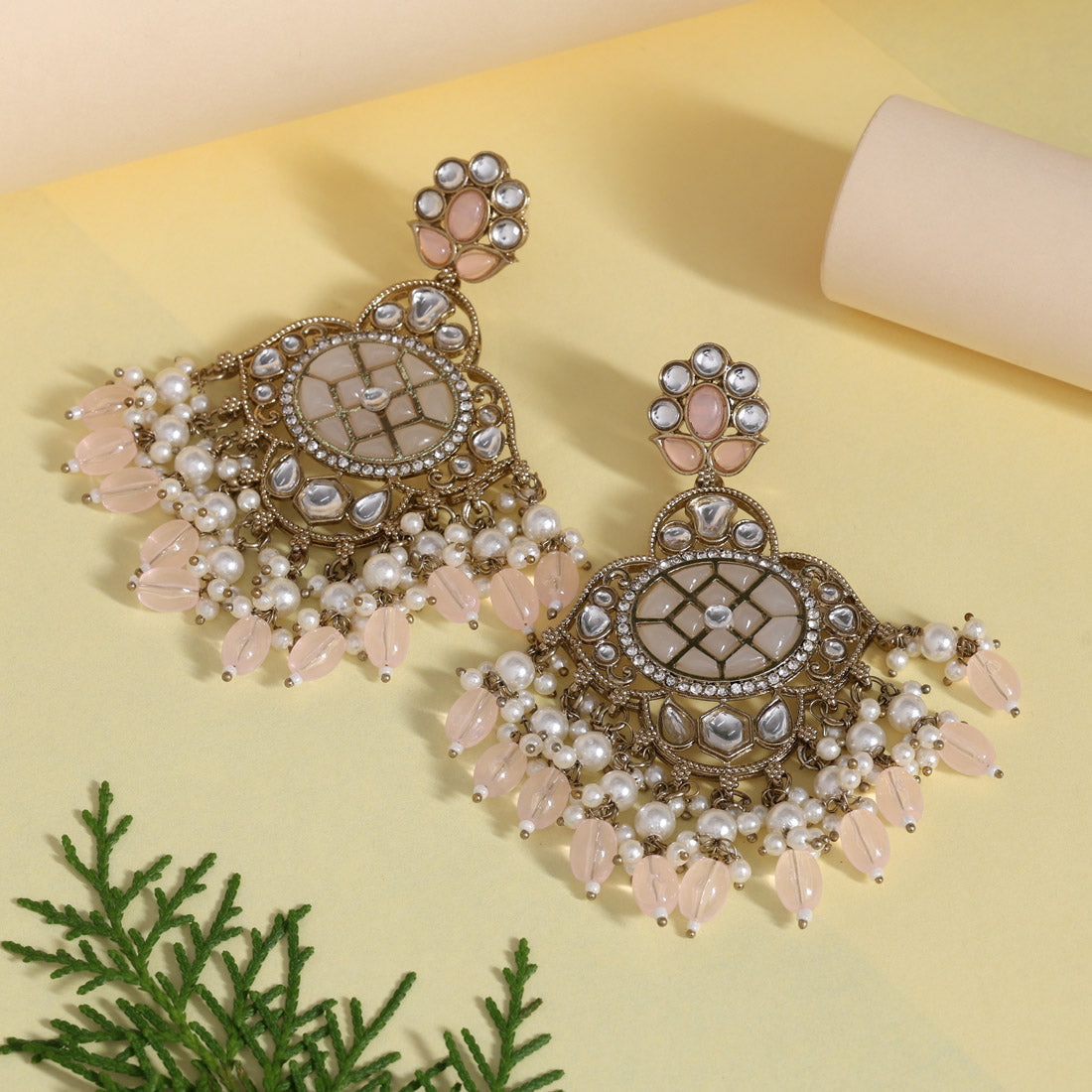 Pink Color Kundan Earrings (KDE1003PNK) Jewellery GetGlit