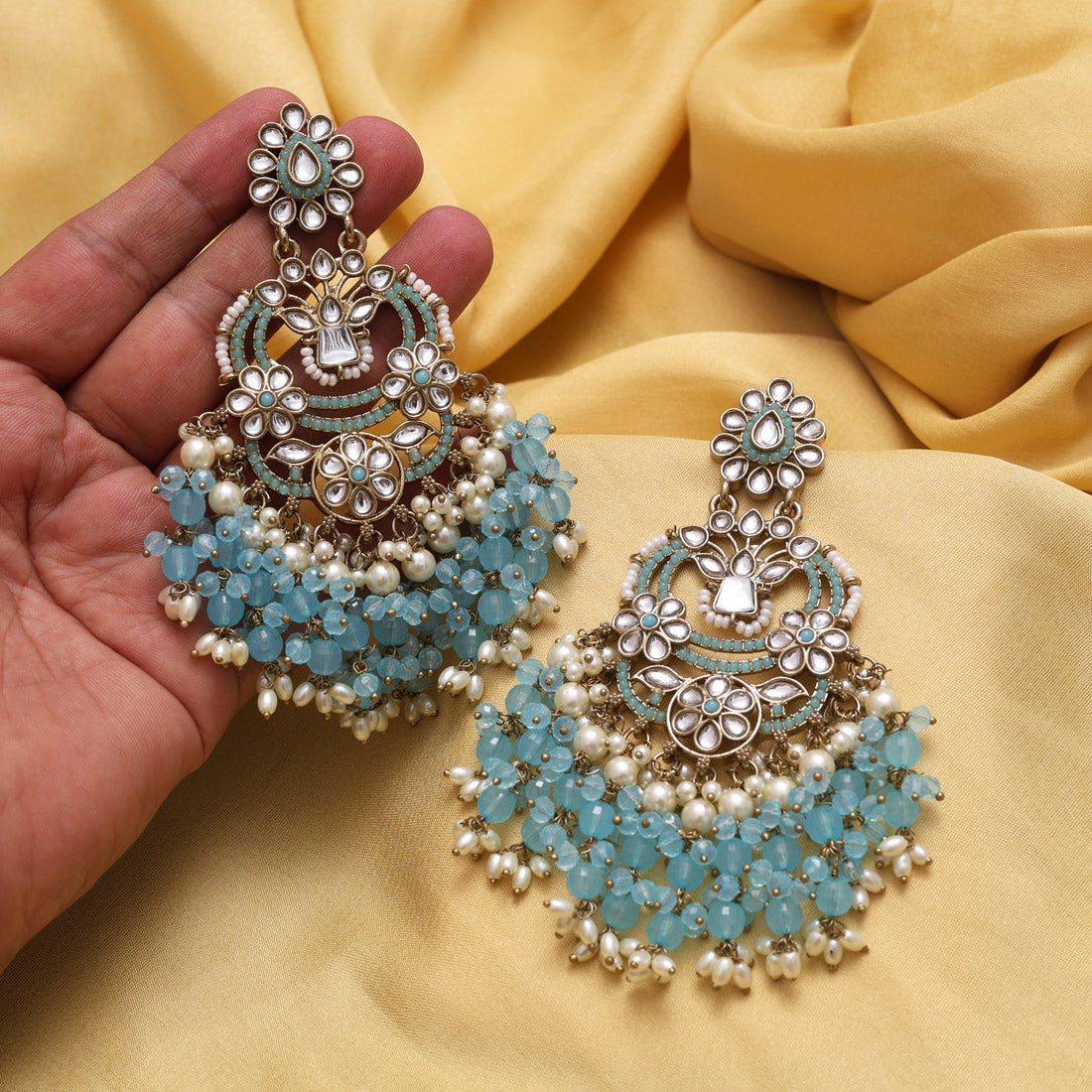 Firozi Color Pakistani Kundan Earrings (KDE1004FRZ) Jewellery GetGlit