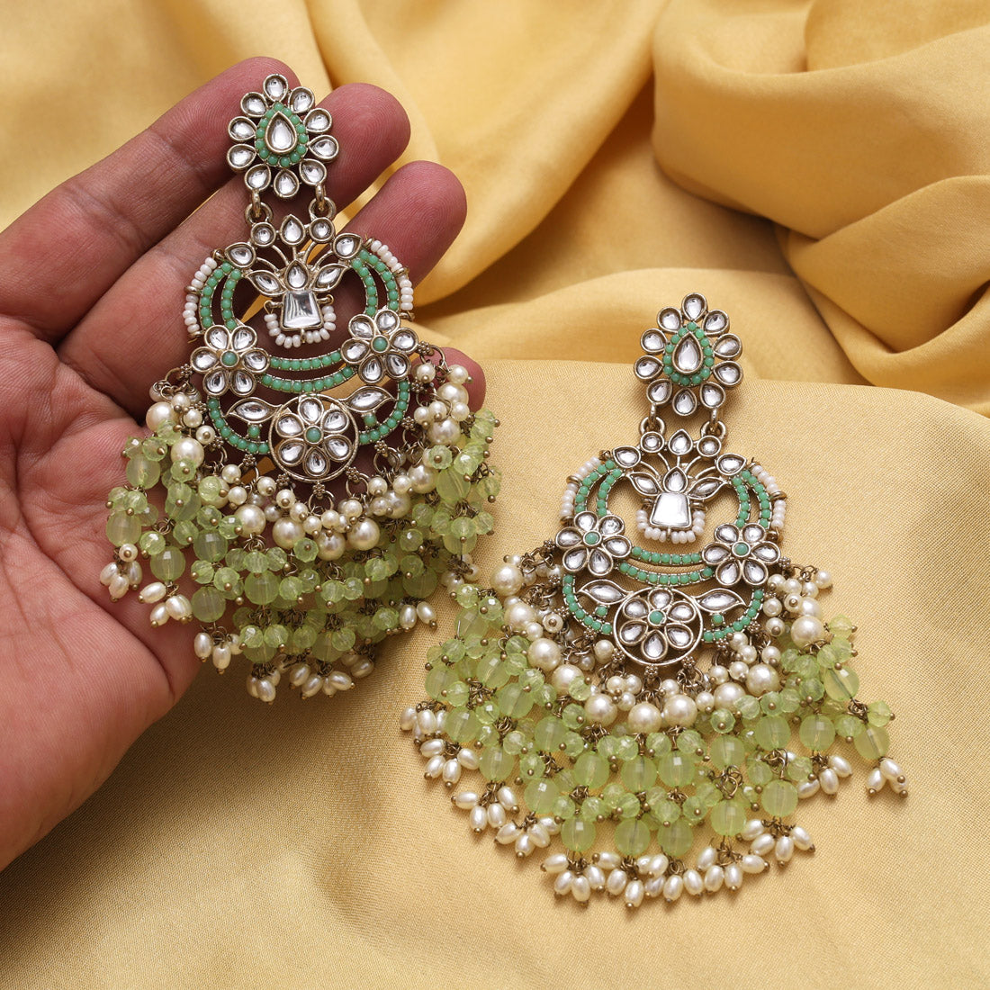 Green Color Pakistani Kundan Earrings (KDE1004GRN) Jewellery GetGlit