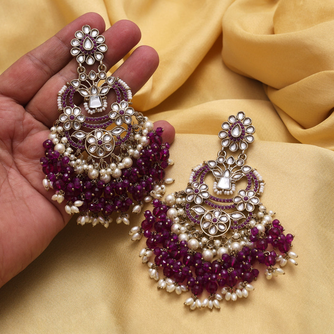 Purple Color Pakistani Kundan Earrings (KDE1004PRP) Jewellery GetGlit