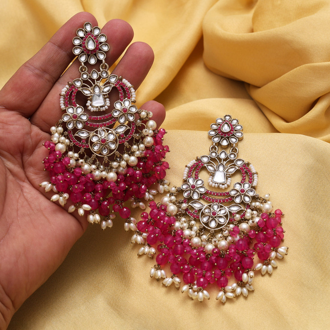 Rani Color Pakistani Kundan Earrings (KDE1004RNI) Jewellery GetGlit