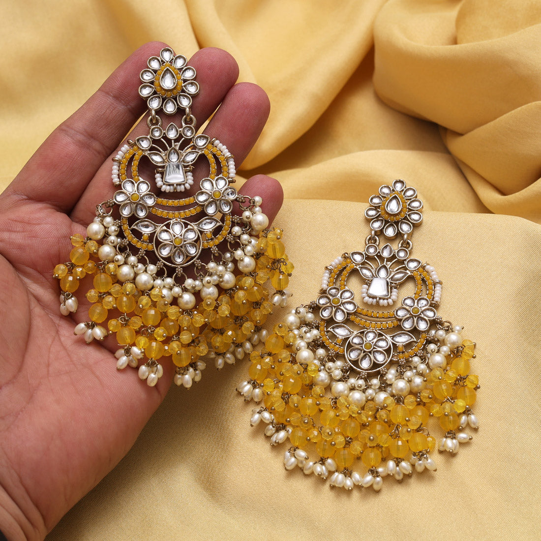 Yellow Color Pakistani Kundan Earrings (KDE1004YLW) Jewellery GetGlit