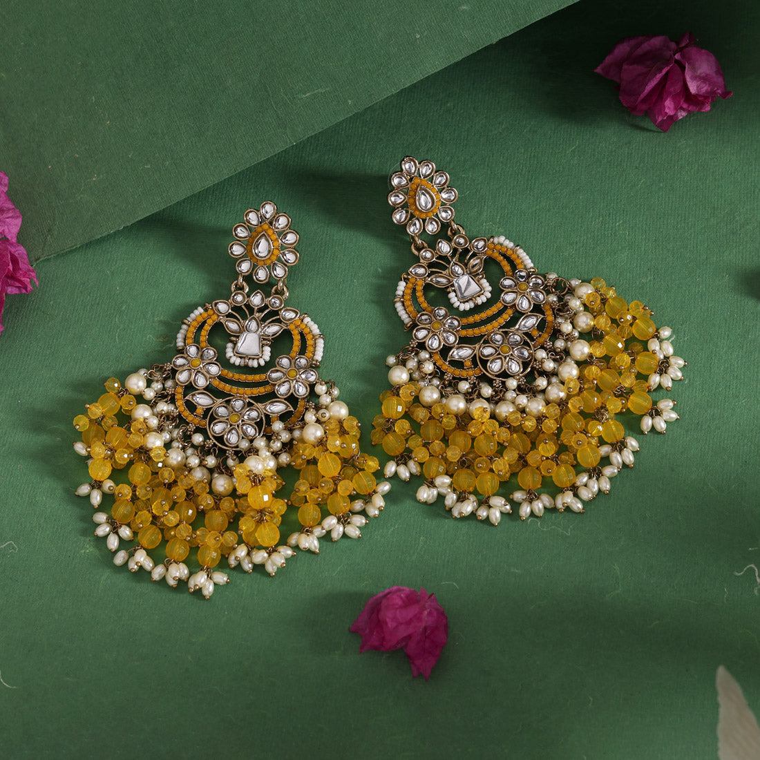 Yellow Color Pakistani Kundan Earrings (KDE1004YLW) Jewellery GetGlit