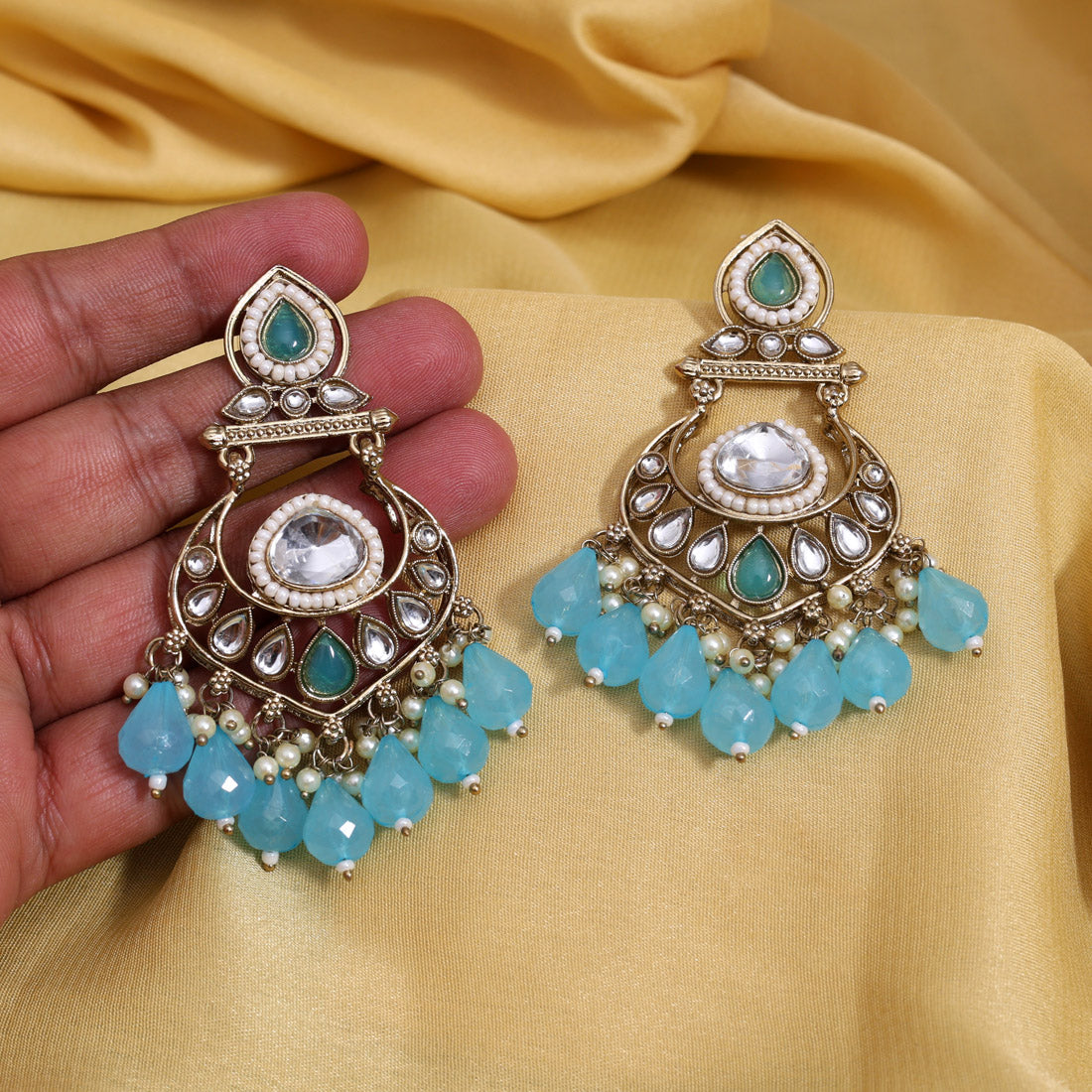 Firozi Color Kundan Earrings (KDE1005FRZ) Jewellery GetGlit