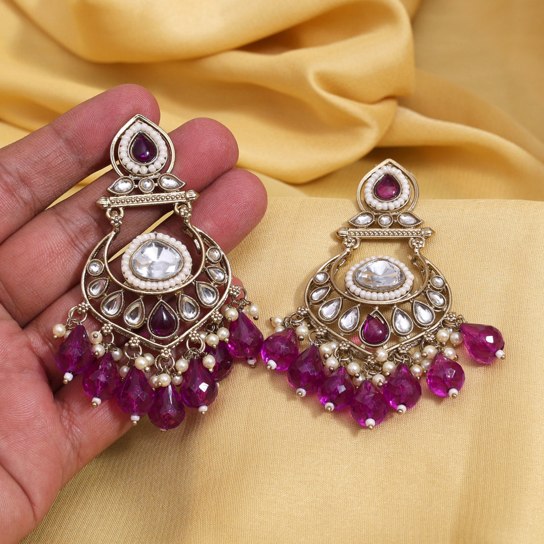 Purple Color Kundan Earrings (KDE1005PRP) Jewellery GetGlit