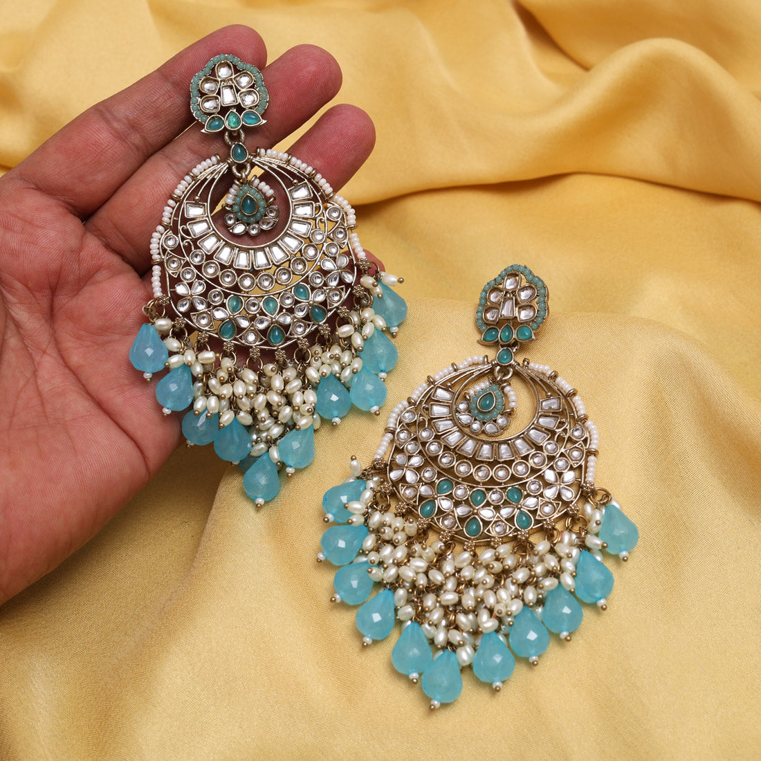 Firozi Color Kundan Earrings (KDE1006FRZ) Jewellery GetGlit