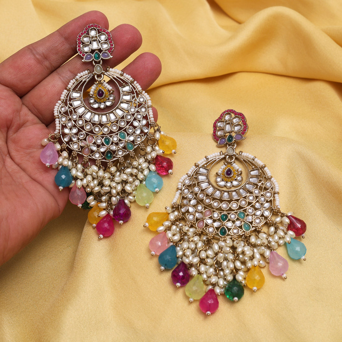 Multi Color Kundan Earrings (KDE1006MLT) Jewellery GetGlit