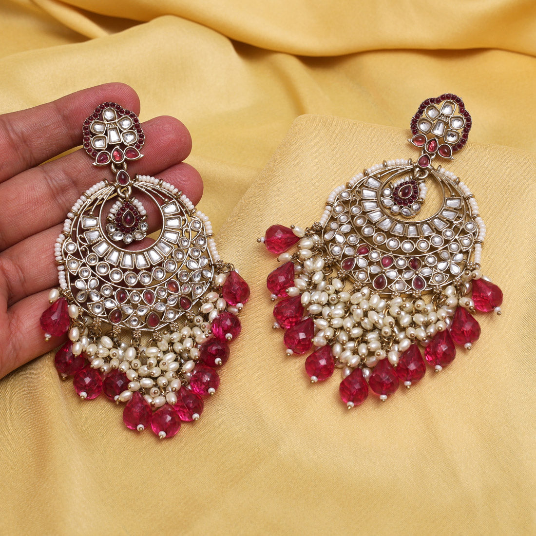 Magenta Color Kundan Earrings (KDE1006MNT) Jewellery GetGlit
