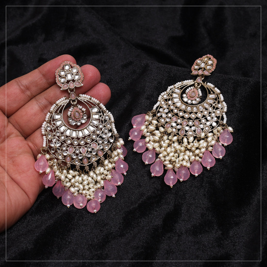 Pink Color Kundan Earrings (KDE1006PNK) Jewellery GetGlit
