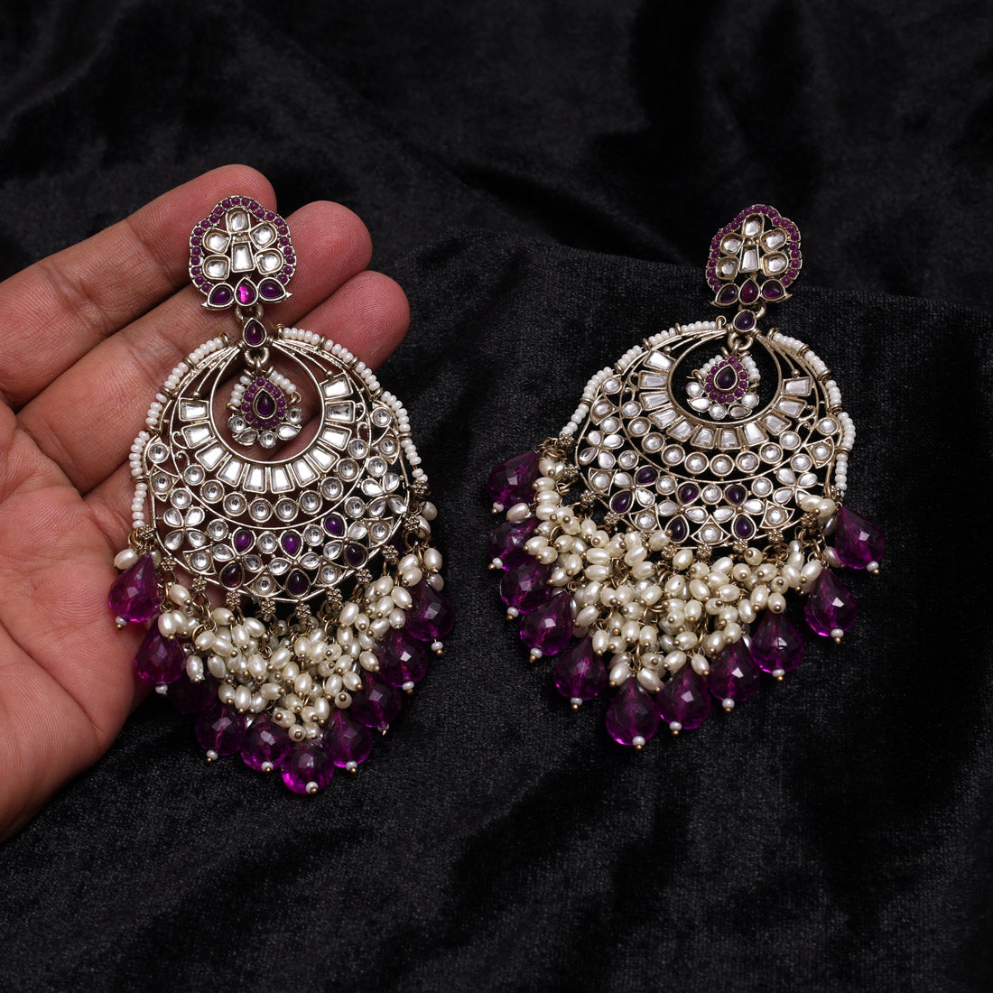 Purple Color Kundan Earrings (KDE1006PRP) Jewellery GetGlit