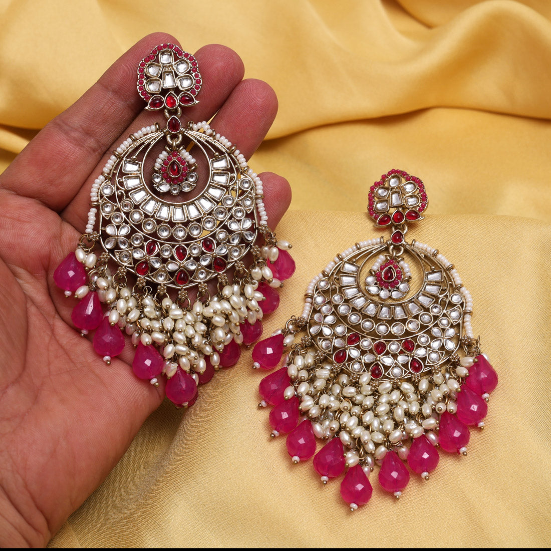 Rani Color Kundan Earrings (KDE1006RNI) Jewellery GetGlit