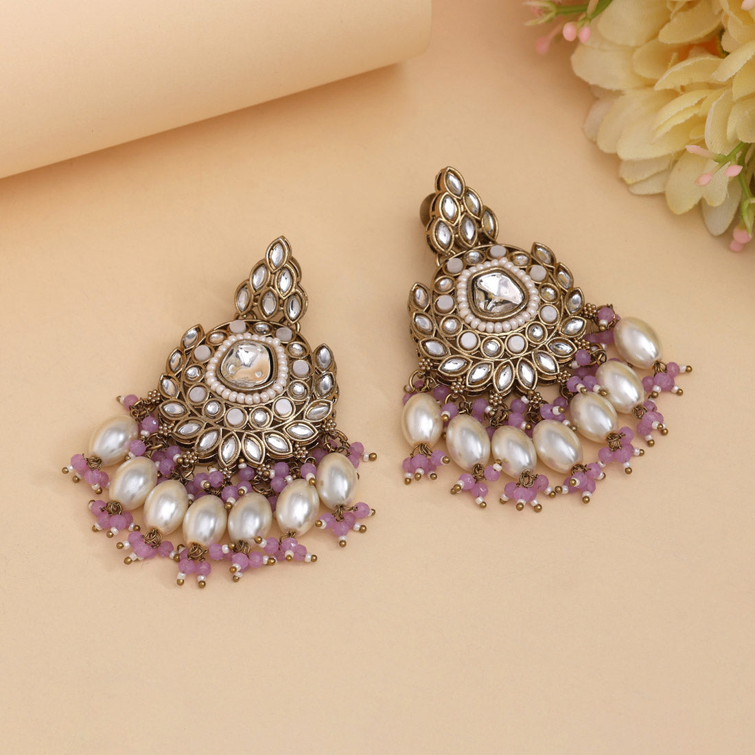 Light Purple Color Kundan Earrings (KDE1007LPRP) Jewellery GetGlit