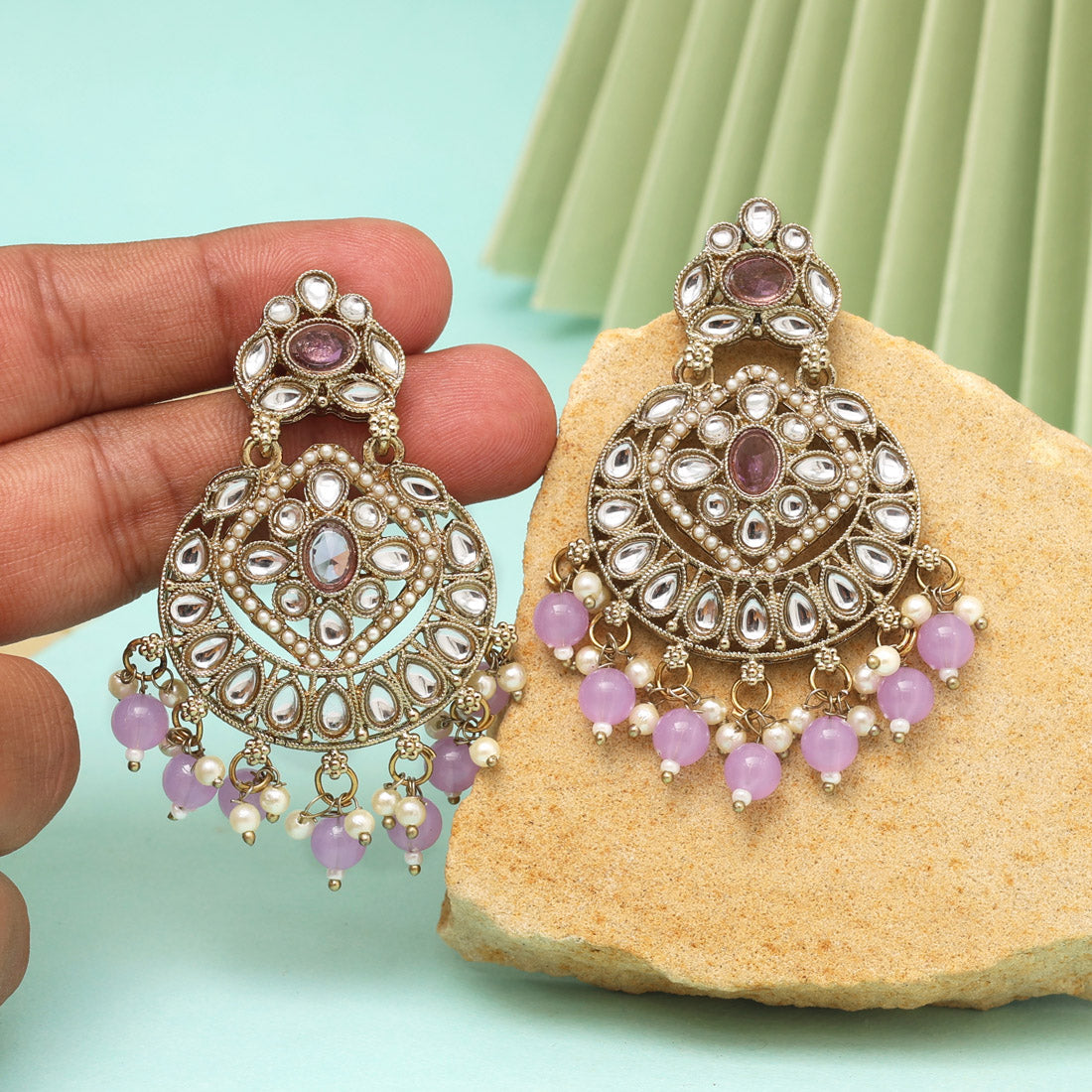 Light Purple Color Kundan Earrings (KDE1009LPRP) Jewellery GetGlit