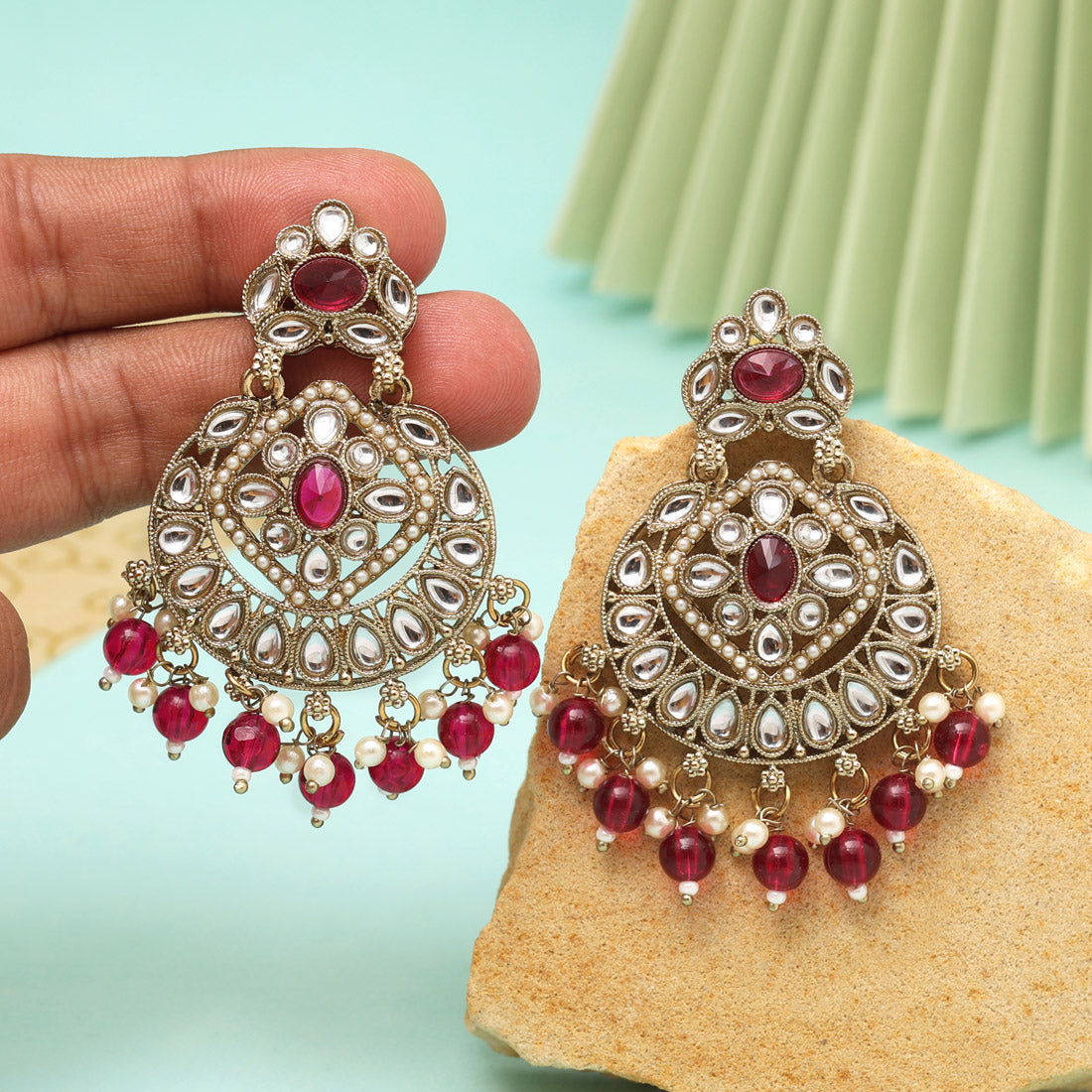 Rani Color Kundan Earrings (KDE1009RNI) Jewellery GetGlit