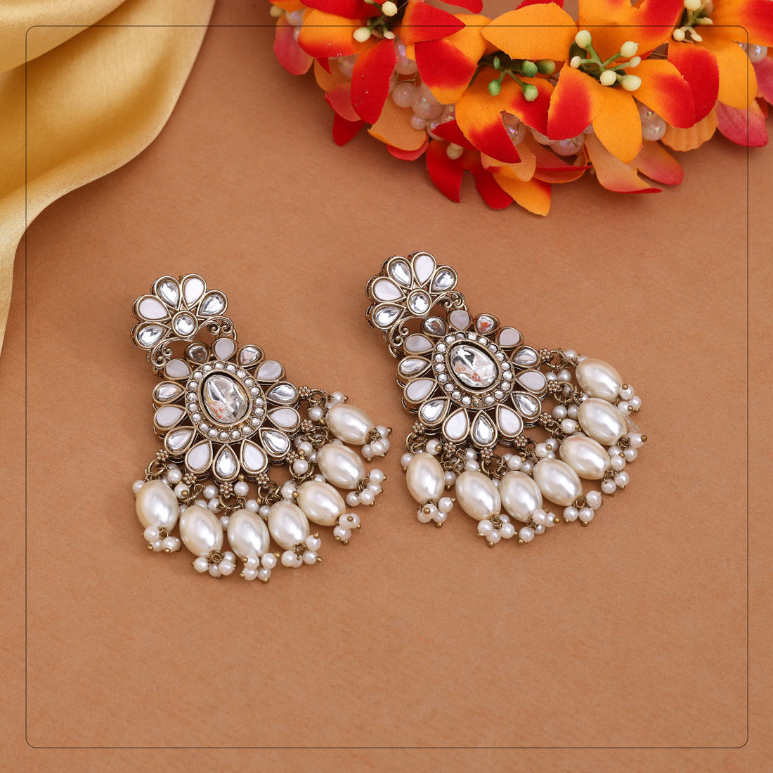 White Color Kundan Earrings (KDE1010WHT) Jewellery GetGlit