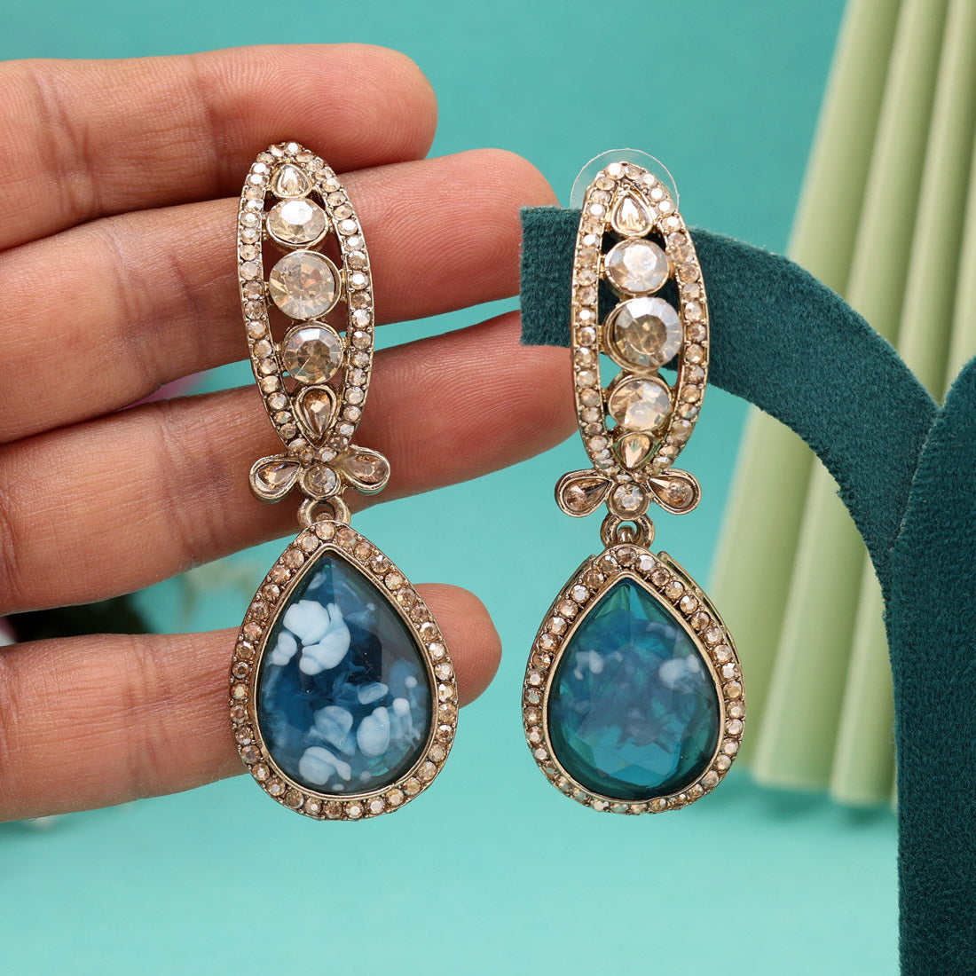 Blue Color Kundan Earrings (KDE1013BLU) Jewellery GetGlit