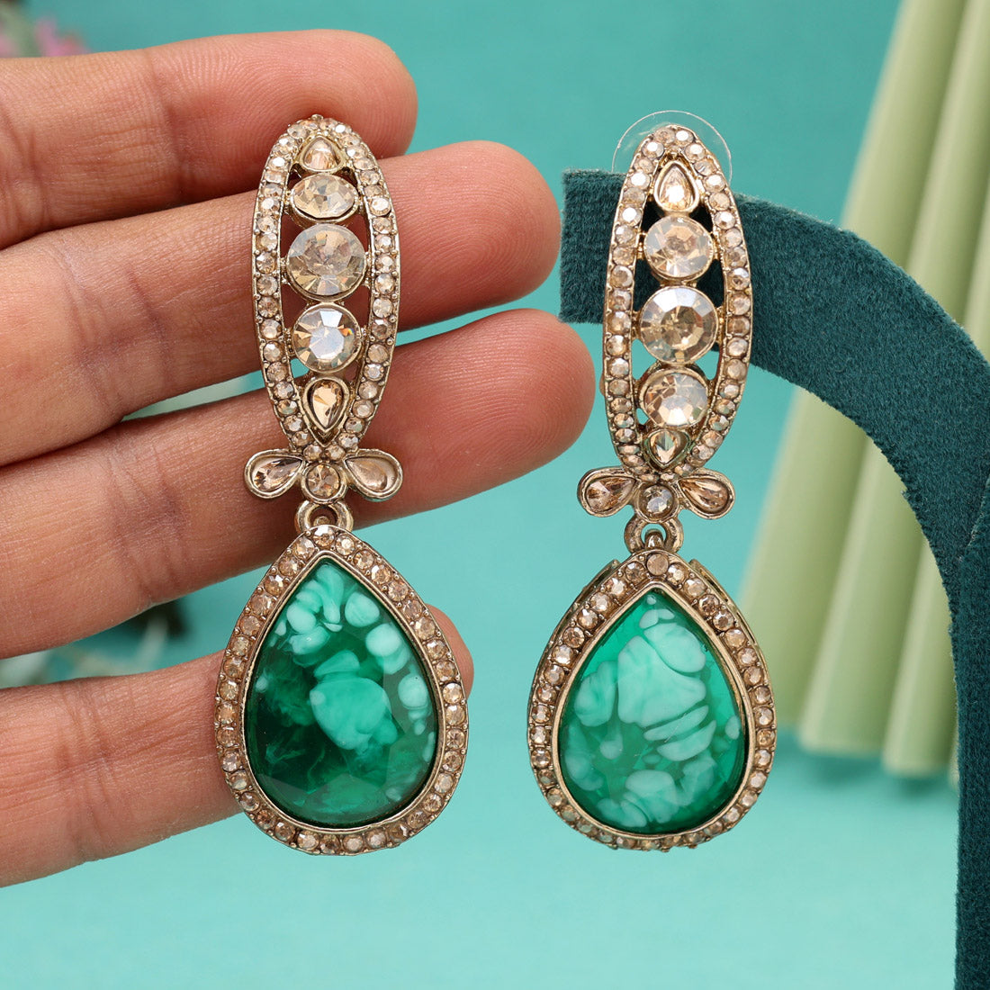 Light Green Color Kundan Earrings (KDE1013LGRN) Jewellery GetGlit