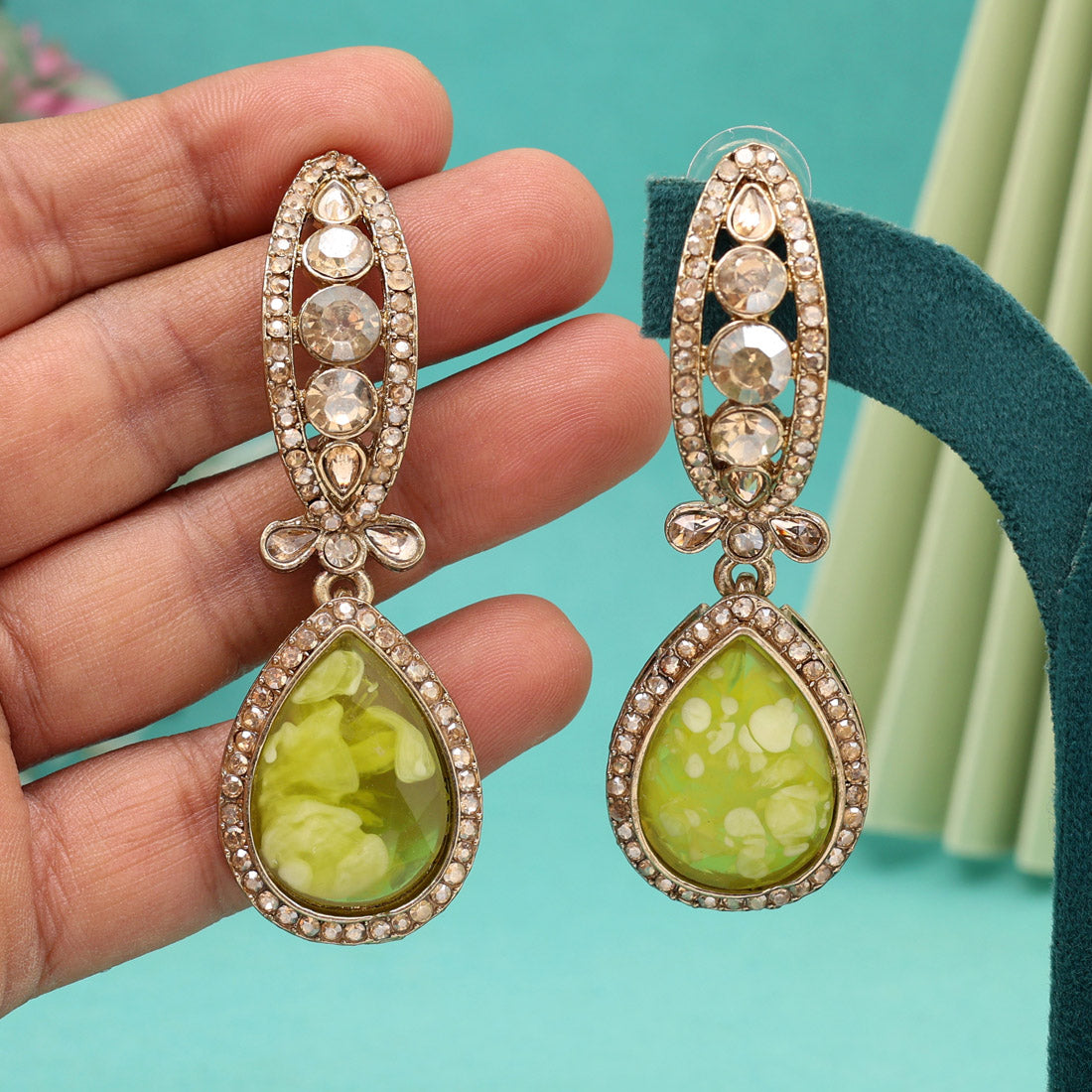 Mustard Yellow Color Kundan Earrings (KDE1013MYLW) Jewellery GetGlit
