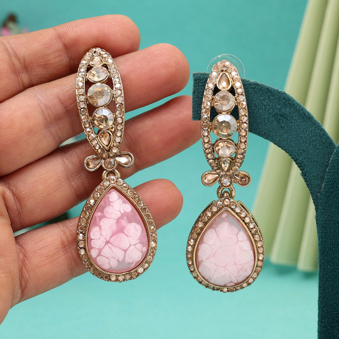 Pink Color Kundan Earrings (KDE1013PNK) Jewellery GetGlit