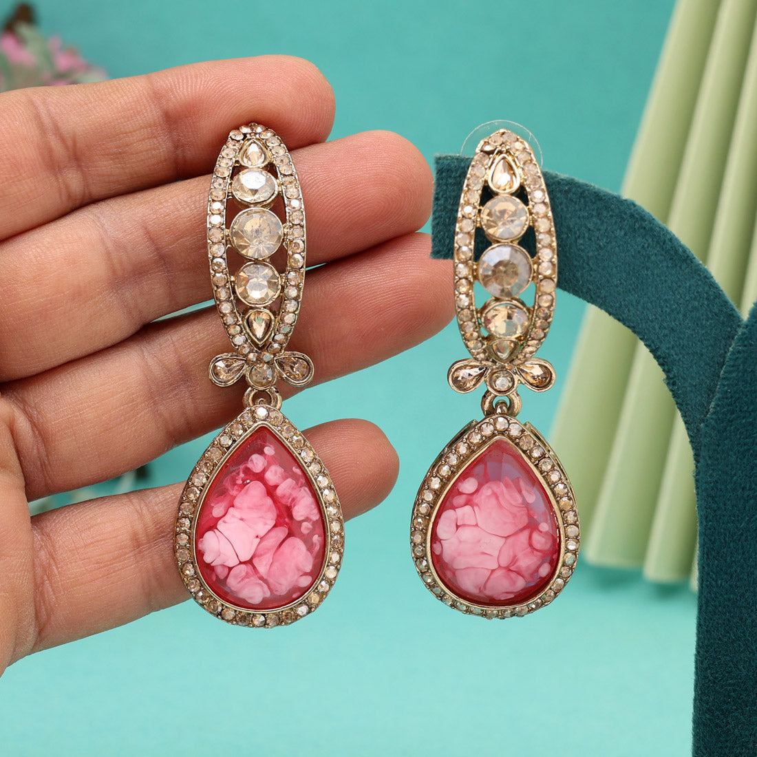 Red Color Kundan Earrings (KDE1013RED) Jewellery GetGlit