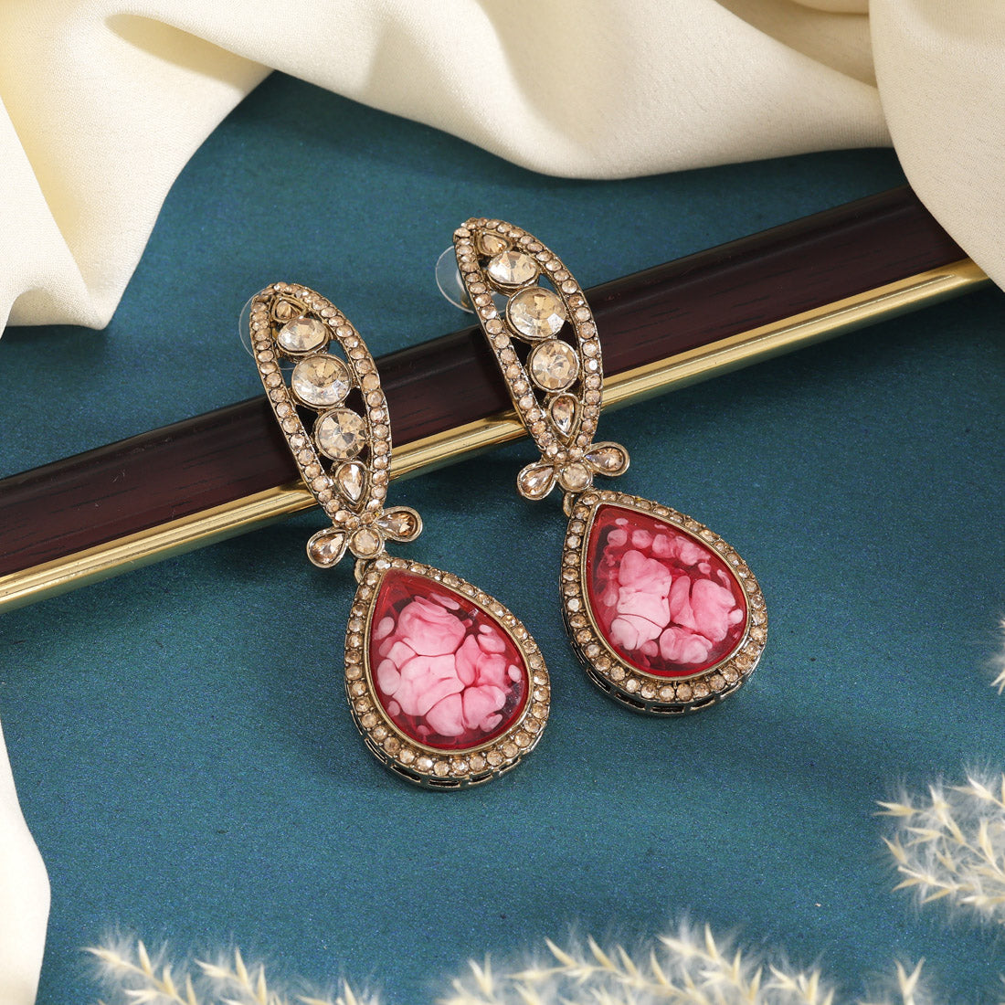 Red Color Kundan Earrings (KDE1013RED) Jewellery GetGlit