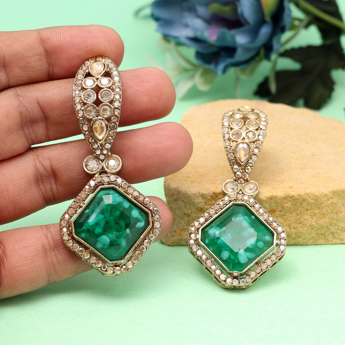 Light Green Color Kundan Earrings (KDE1014LGRN) Jewellery GetGlit