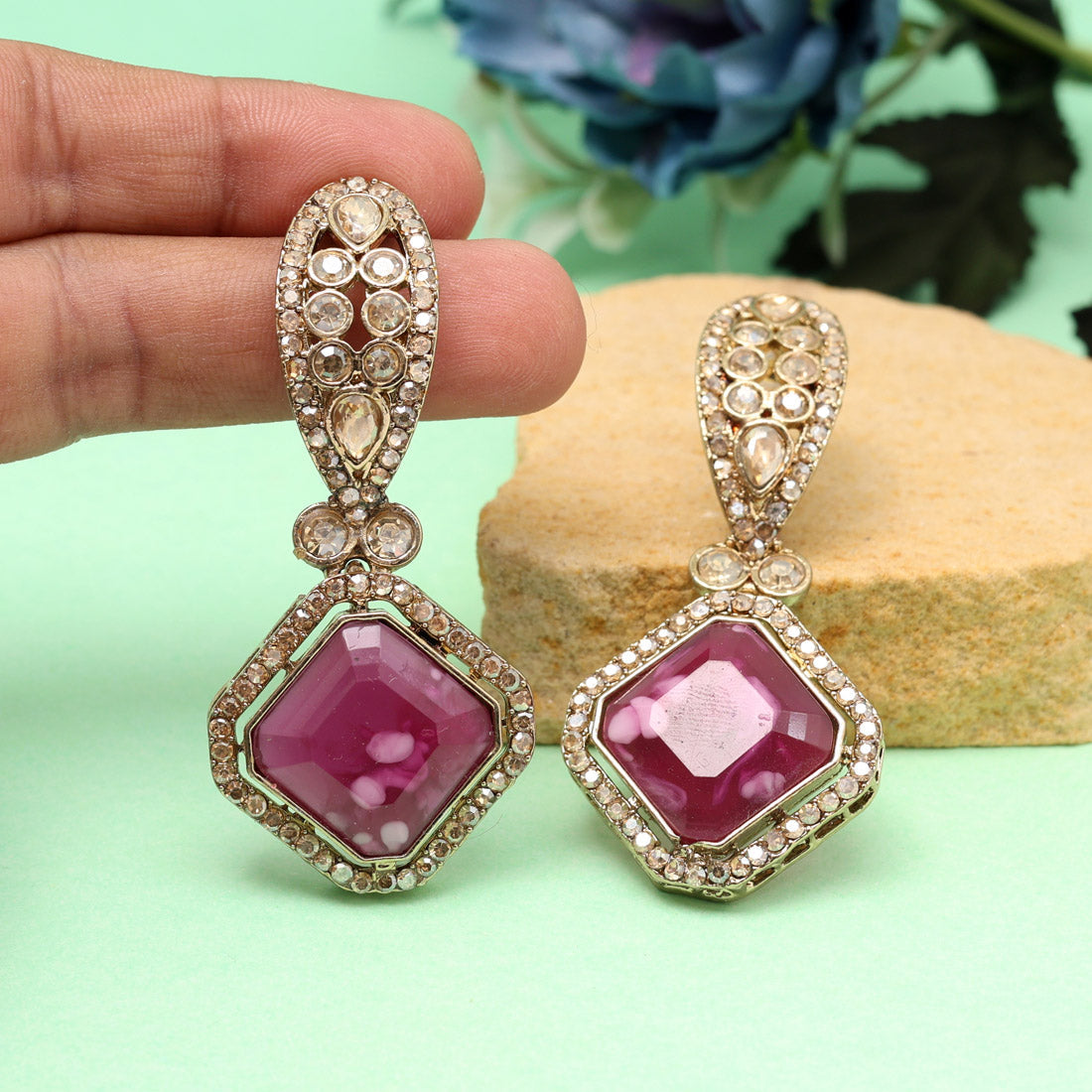 Magenta Color Kundan Earrings (KDE1014MNT) Jewellery GetGlit