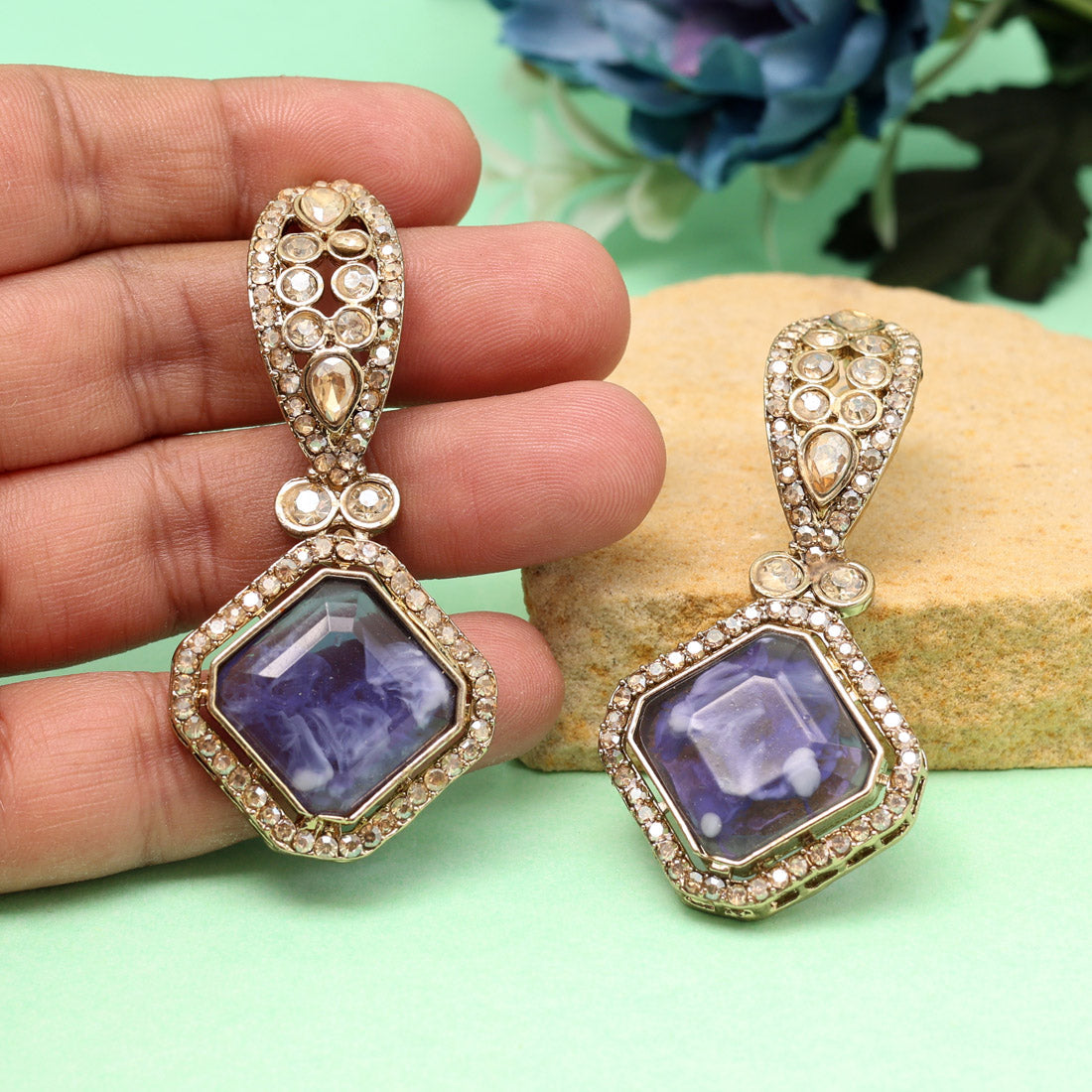 Purple Color Kundan Earrings (KDE1014PRP) Jewellery GetGlit