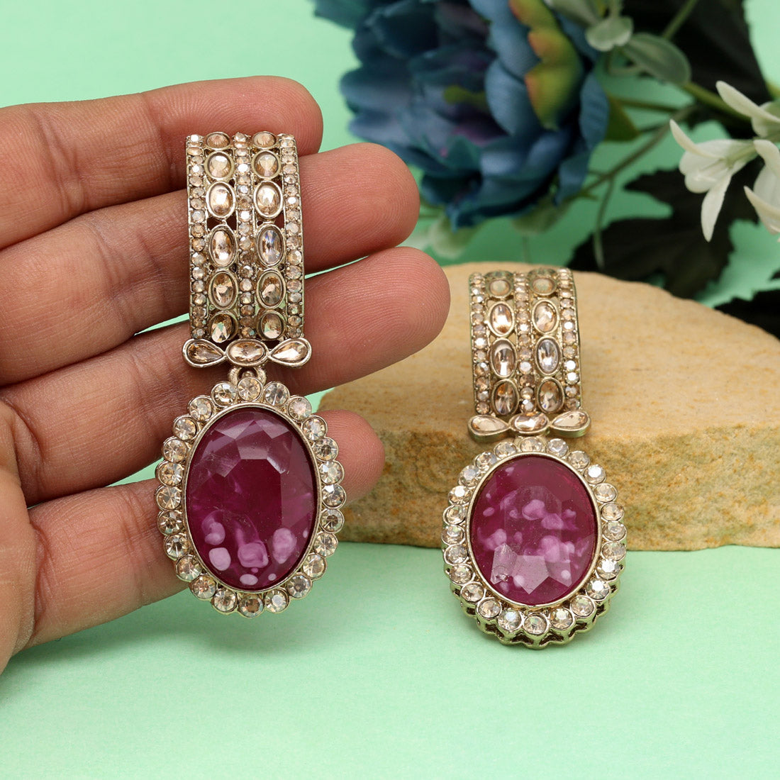 Magenta Color Kundan Earrings (KDE1015MNT) Jewellery GetGlit