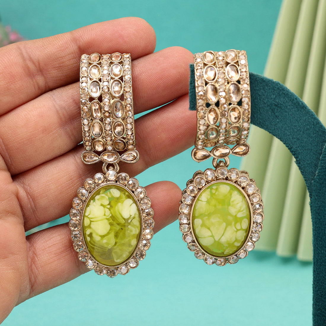 Mustard Yellow Color Kundan Earrings (KDE1015MYLW) Jewellery GetGlit