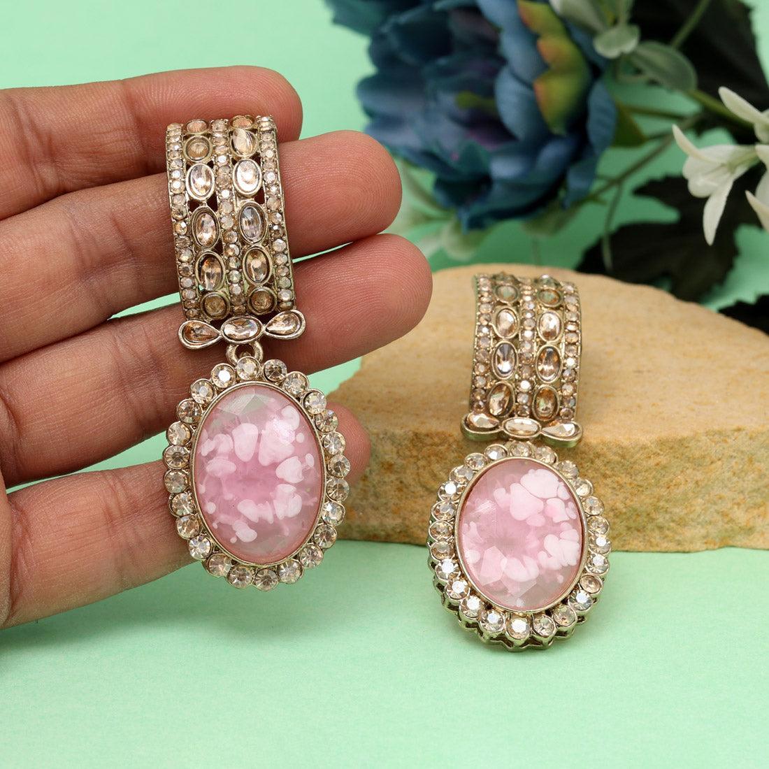 Pink Color Kundan Earrings (KDE1015PNK) Jewellery GetGlit