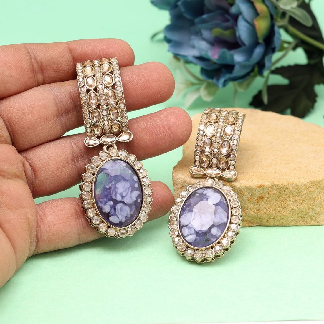 Purple Color Kundan Earrings (KDE1015PRP) Jewellery GetGlit