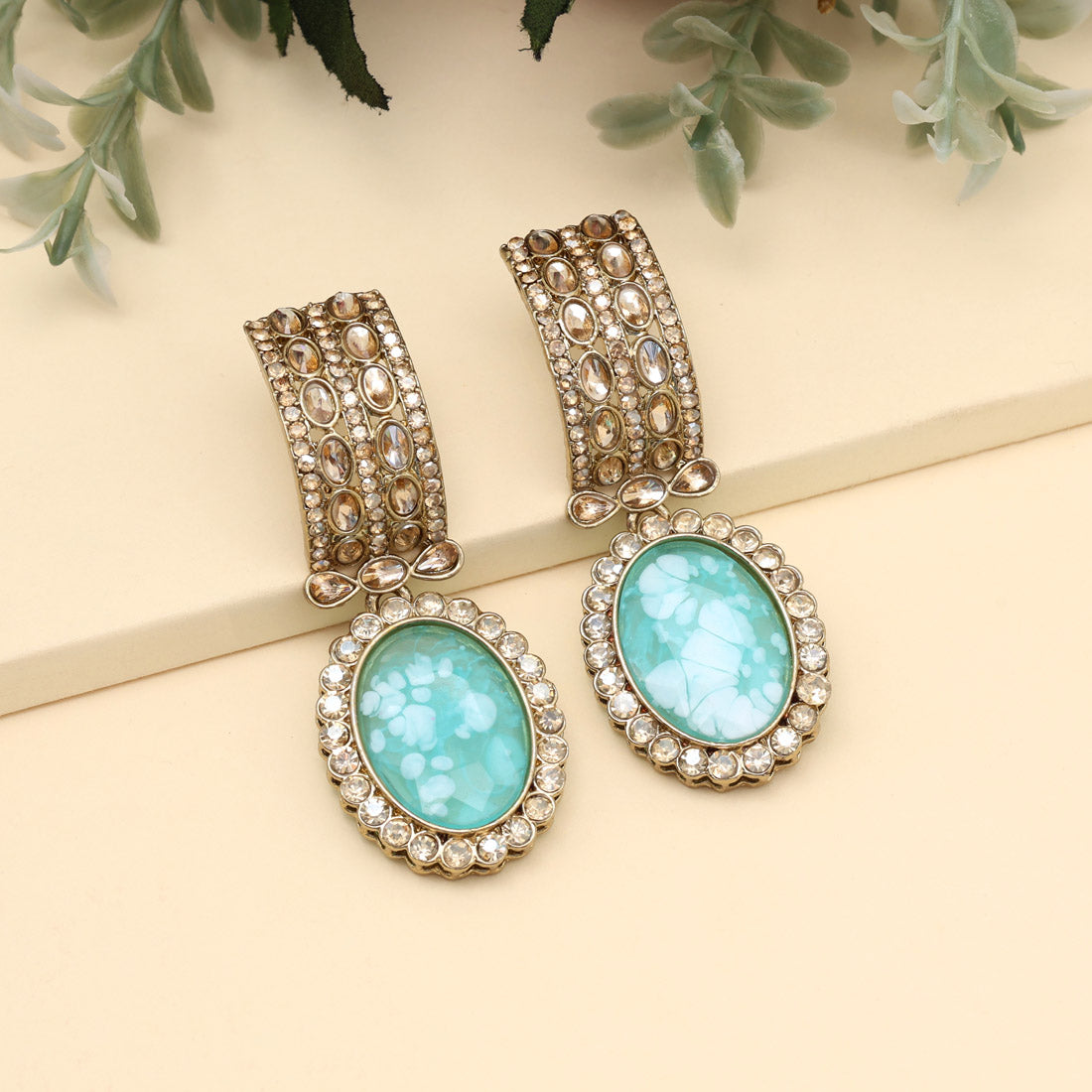 Sky Blue Color Kundan Earrings (KDE1015SBLU) Jewellery GetGlit