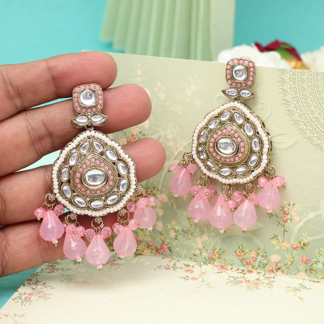 Light Pink Color Kundan Earrings Jewellery GetGlit