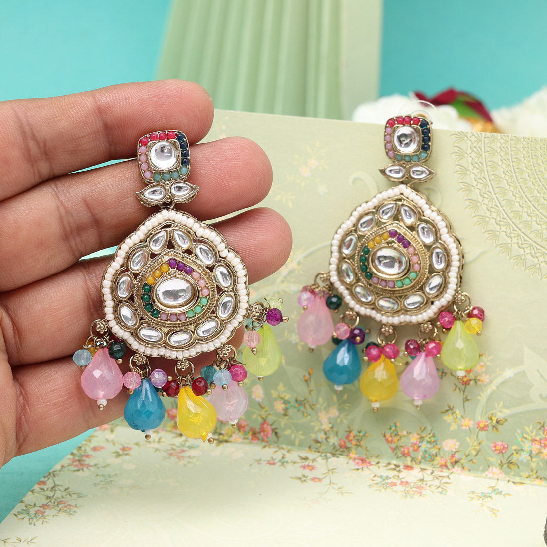 Multi Color Kundan Earrings (KDE1018MLT) Jewellery GetGlit