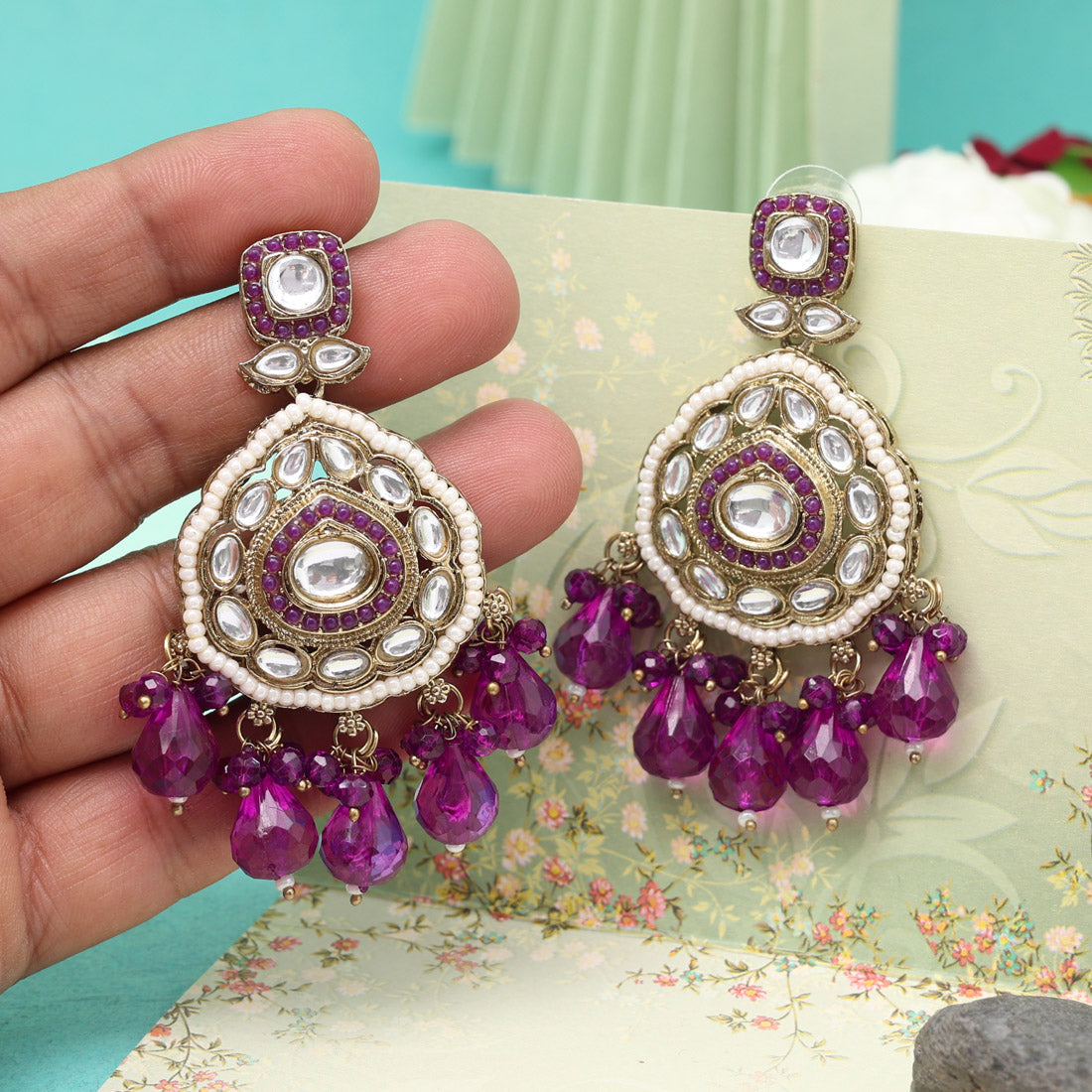 Purple Color Kundan Earrings (KDE1018PRP) Jewellery GetGlit