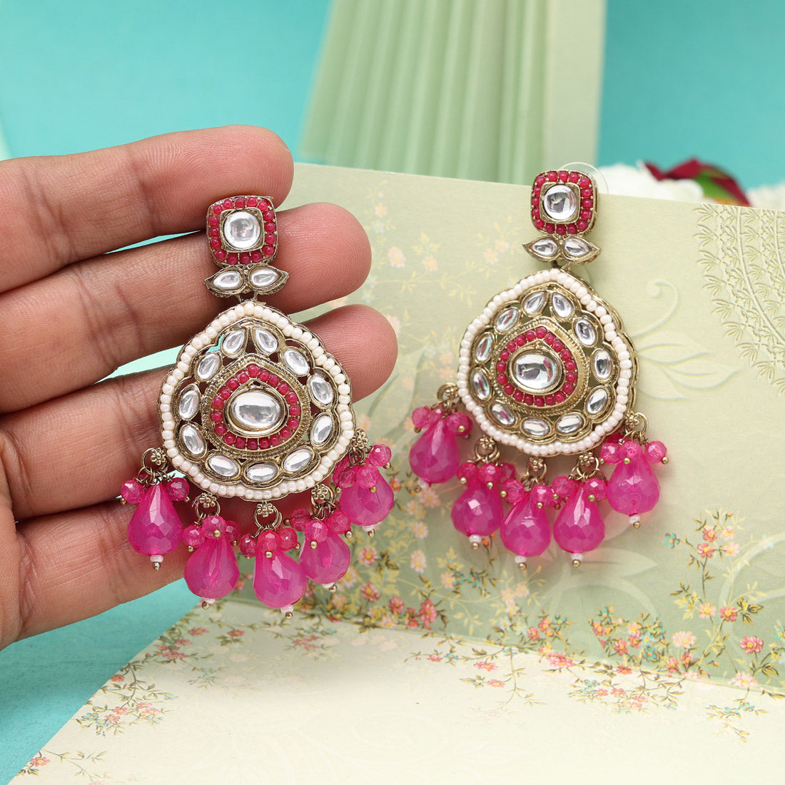 Rani Color Kundan Earrings Jewellery GetGlit