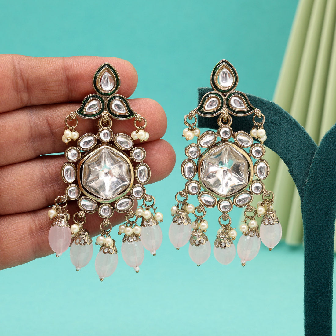 Light Pink Color Kundan Earrings (KDE1019LPNK) Jewellery GetGlit