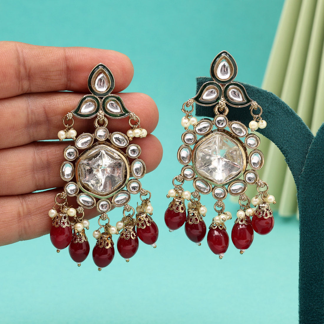 Maroon Color Kundan Earrings (KDE1019MRN) Jewellery GetGlit