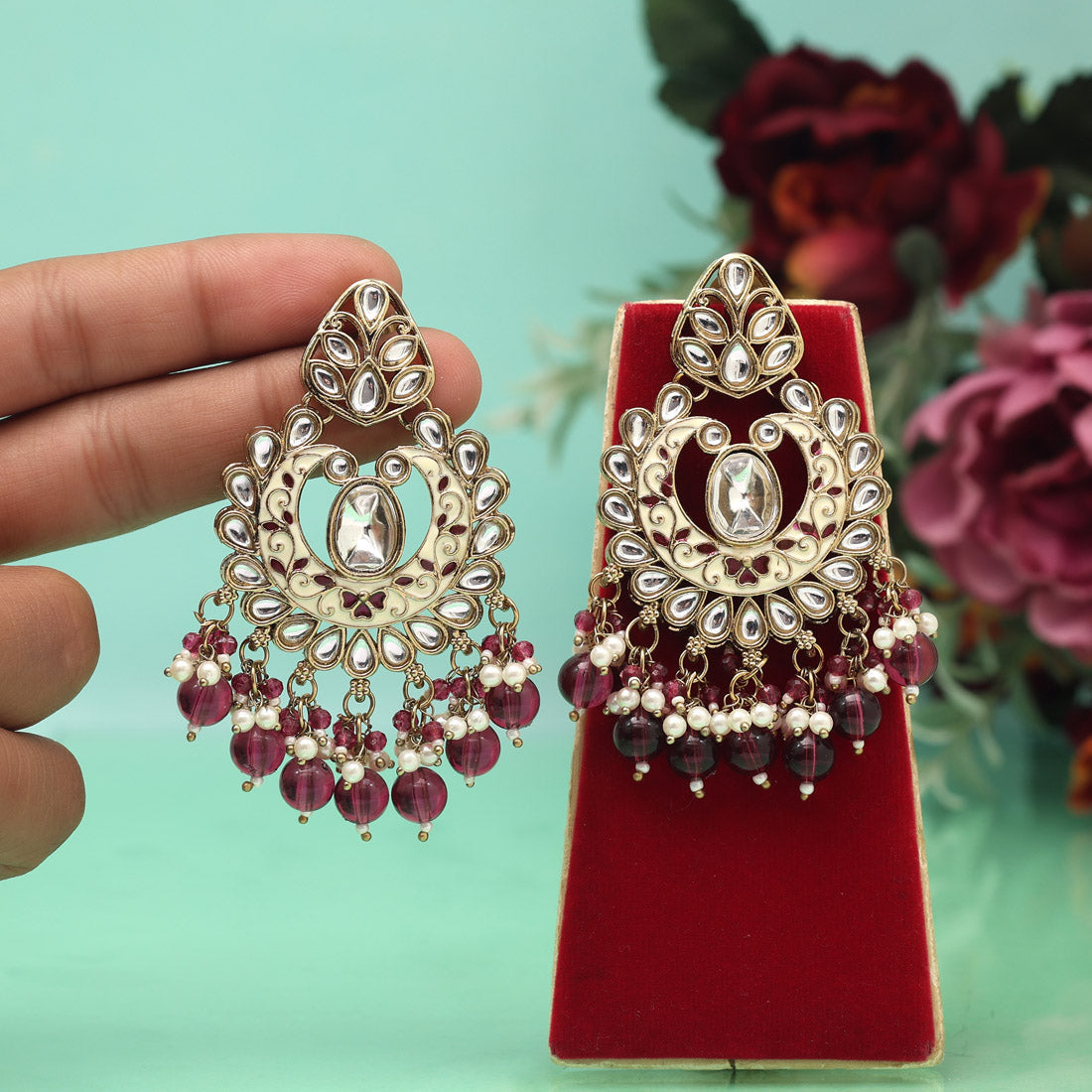 Purple Color Meena Work Kundan Earrings (KDE1028PRP) Jewellery GetGlit