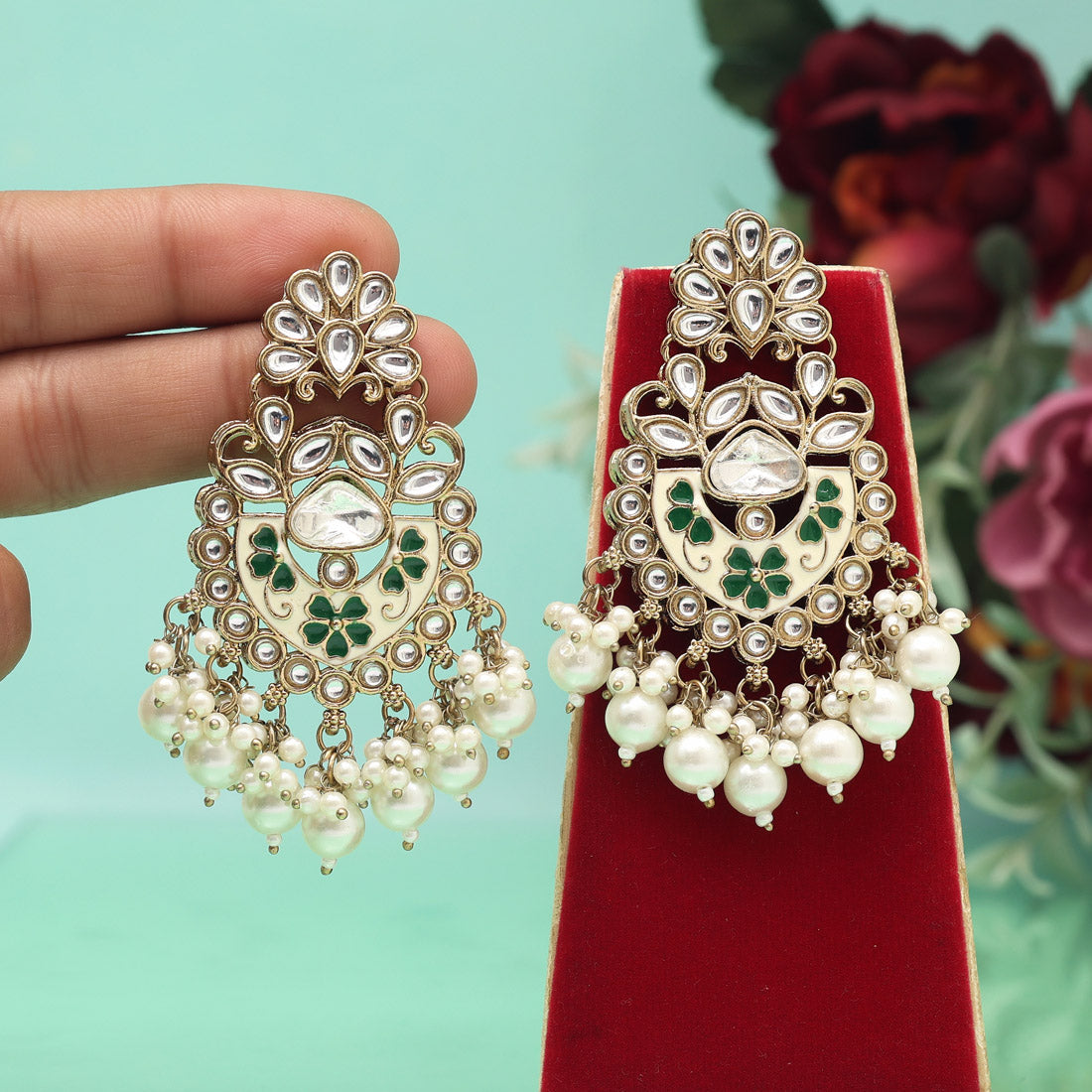 White Color Meena Work Kundan Earrings (KDE1029WHT) Jewellery GetGlit