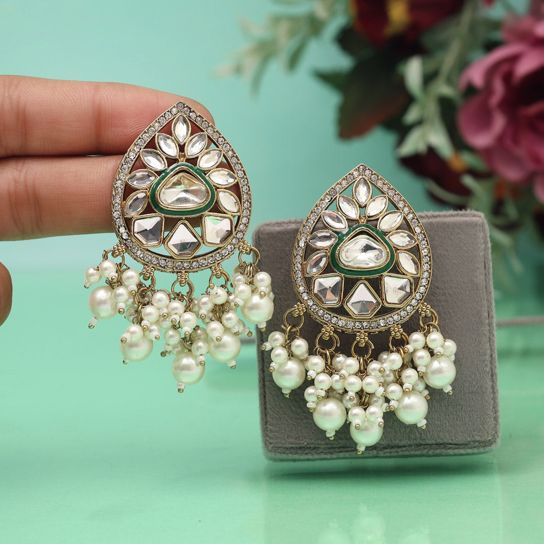 White Color Meena Work Kundan Earrings (KDE1030WHT) Jewellery GetGlit