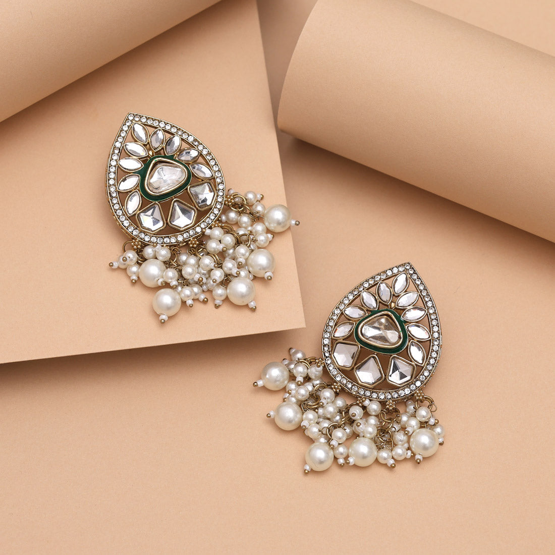 White Color Meena Work Kundan Earrings (KDE1030WHT) Jewellery GetGlit